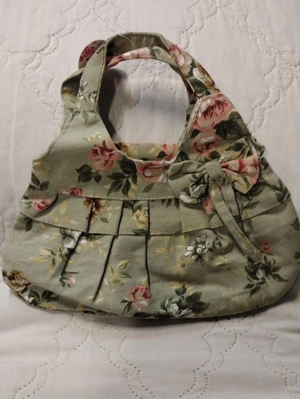 Floral Bow Accent Handbag in Sage Green